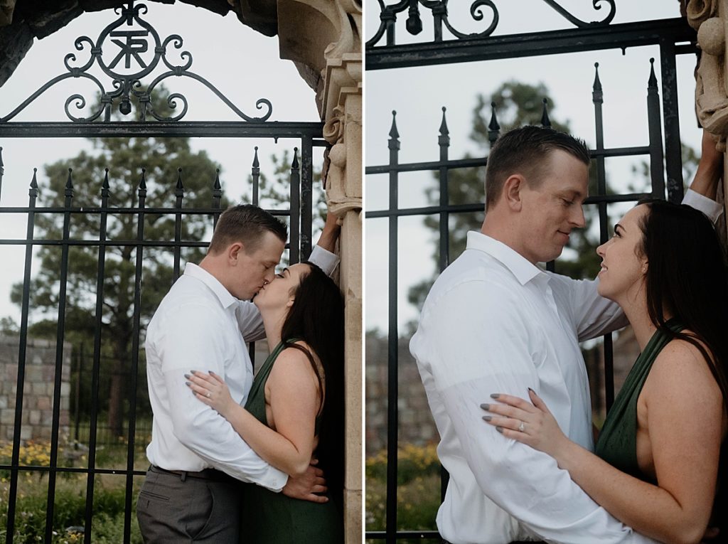 engagement pictures in front of fence