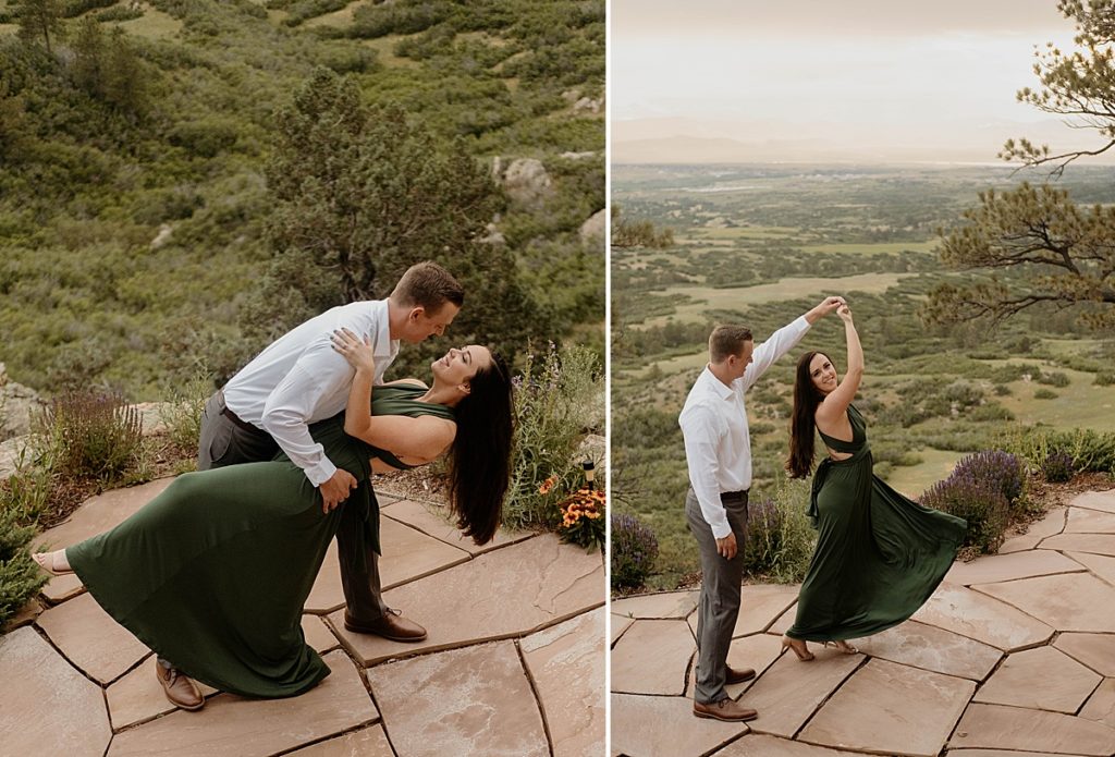 dancing on mountain top engagement photos