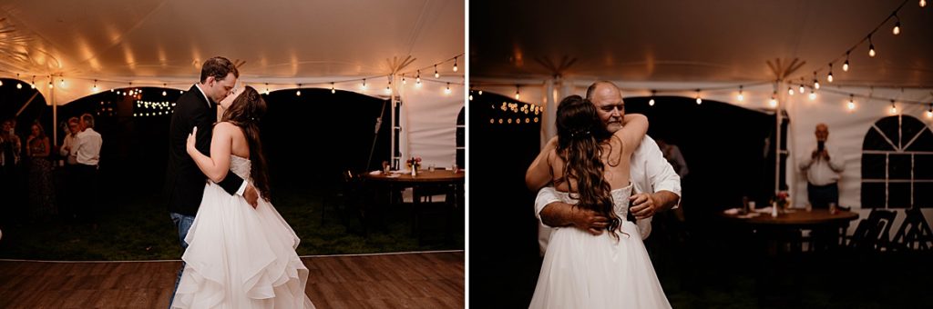 first dance with groom and dad during backyard wedding