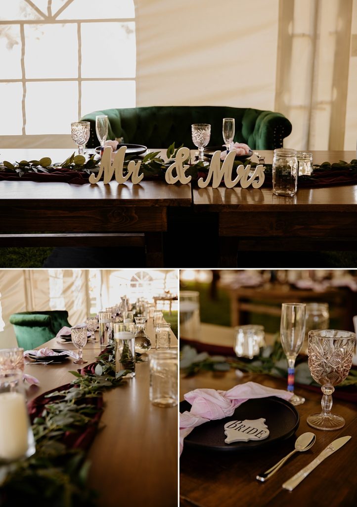 wedding day details for tables and reception area