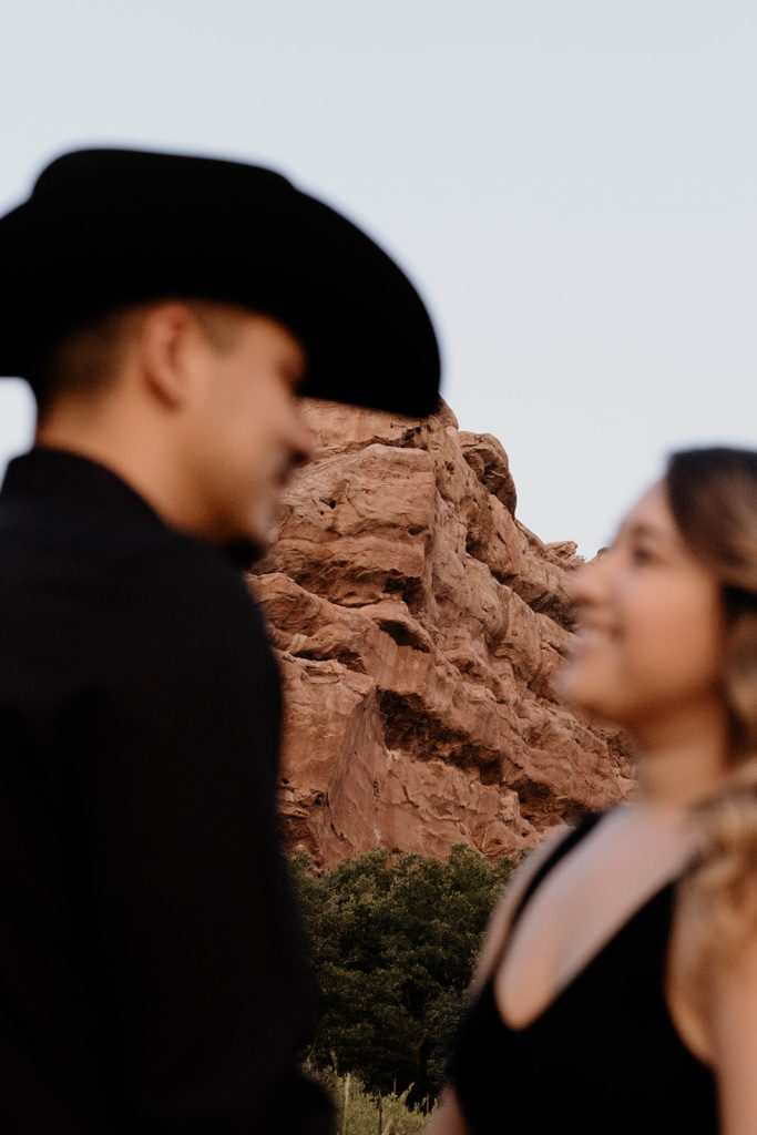 couple at engagement photos at mountains of colorado
